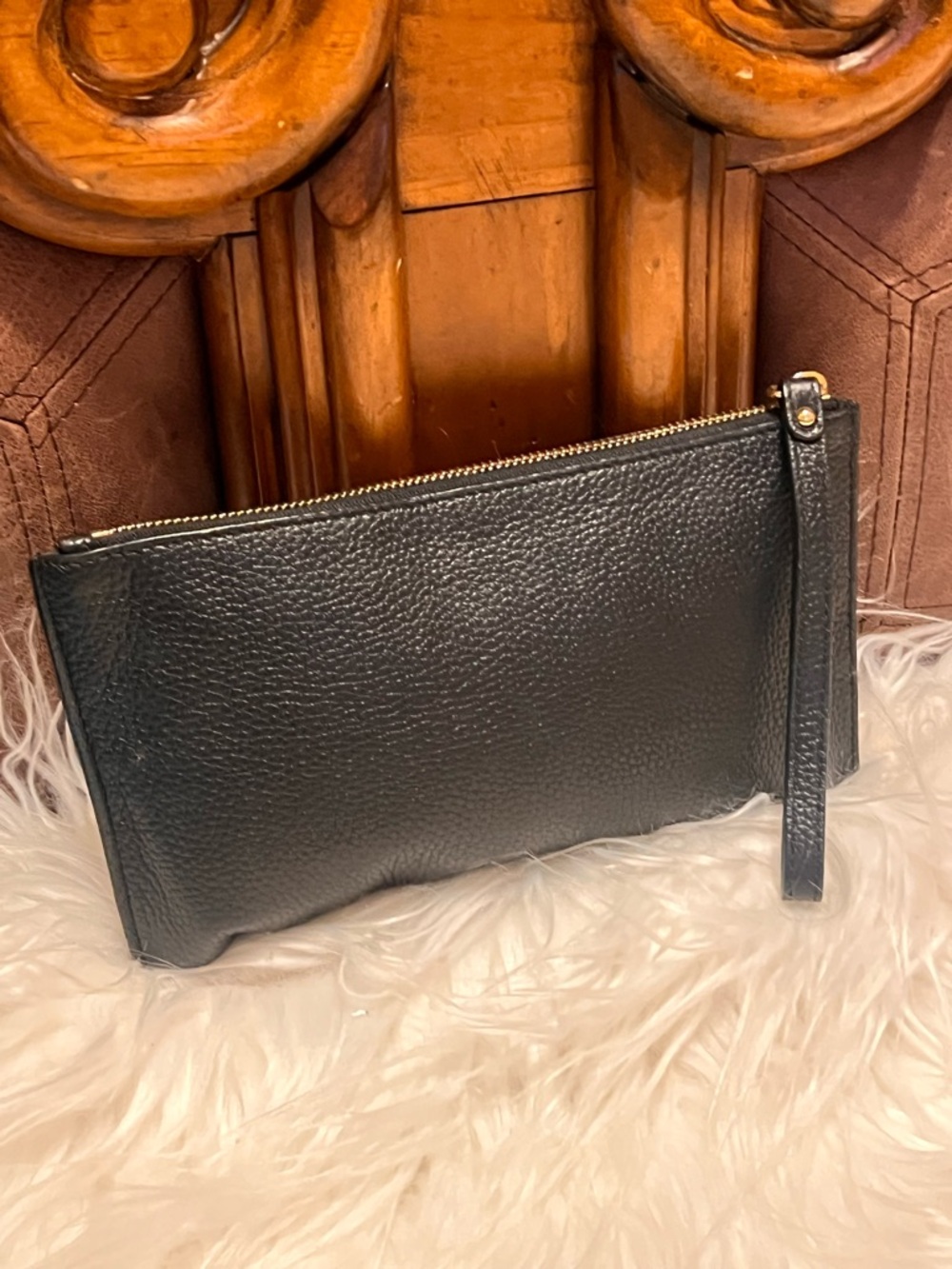 Michael Kors Black Leather Wristlet with Gold Zipper - Picture 4 of 13